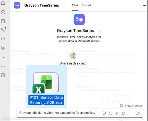 Dropping an Excel sensor export into Grayson TimeSeries in Microsoft Teams